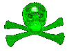 A green spinning skull