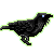 A pixel art of a crow walking